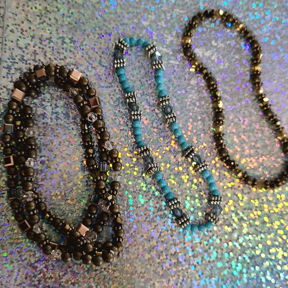 Elegant Beaded Necklace Set - Brown, Blue, and Gold